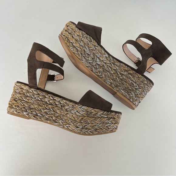 ZARA Trafaluc Brown Suede Jute Raffia w Faux Leather Woven Platform Sandal Sz 39 - Picture 8 of 11